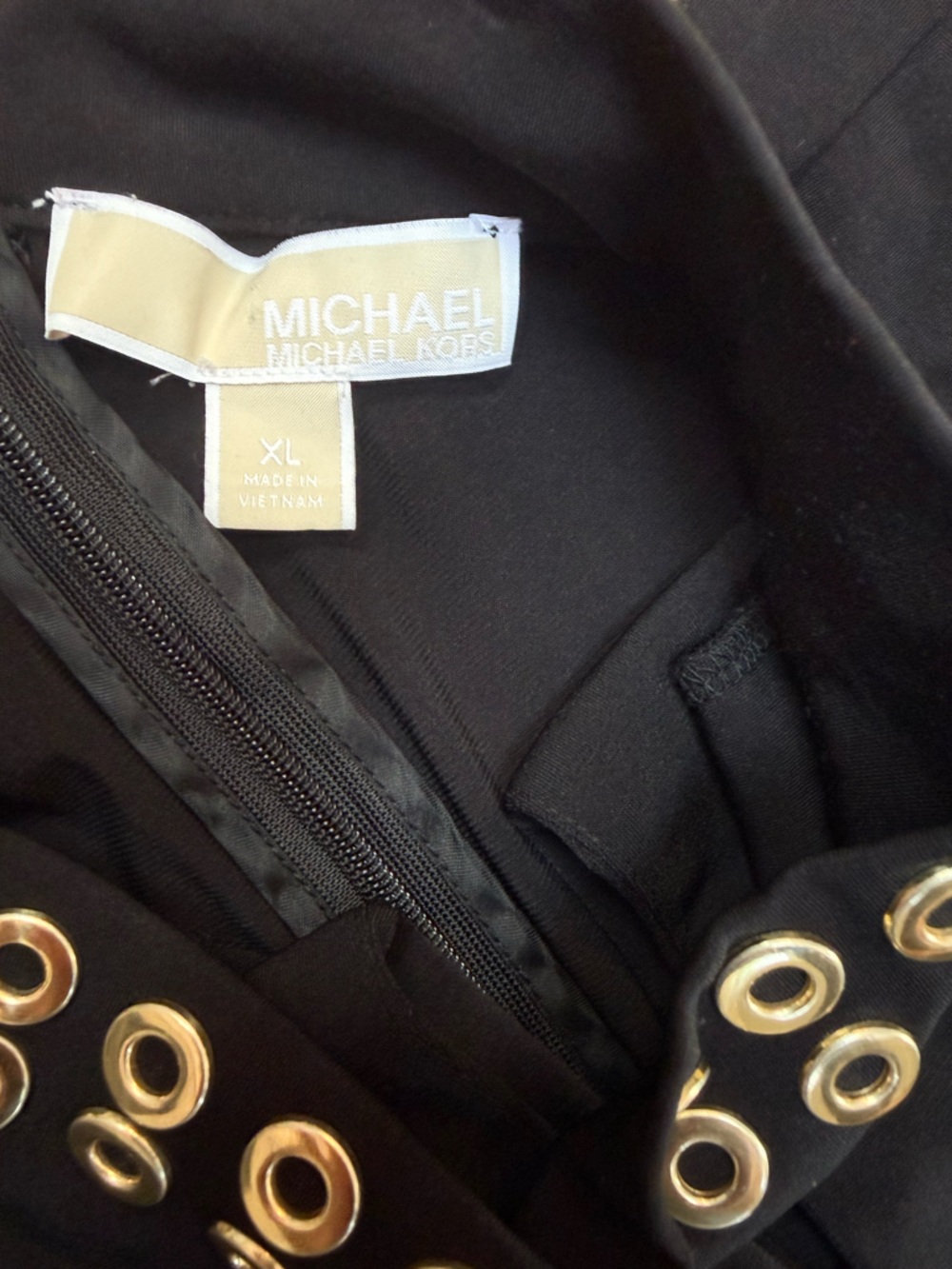 Michael Kors Black Top with Gold Grommet Collar - Picture 3 of 5